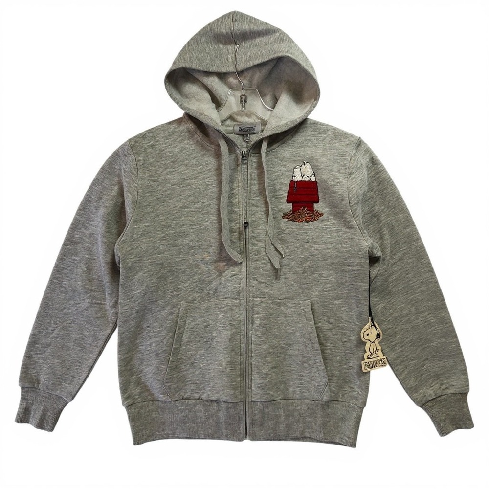 Peanuts Snoopy Doghouse Embroidered Zip Up Hoodie Gray Sz Medium (CC36) NWTs - Picture 1 of 8
